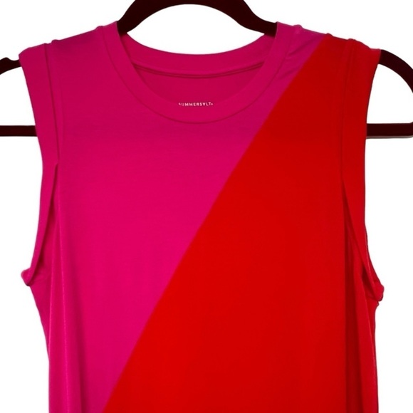 Summersalt The Everywhere Colorblock Pink Red Jersey Knit Midi Dress Women’s XS - Picture 3 of 6